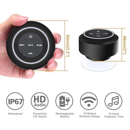 HAISSKY Bluetooth Shower Speakers, Portable Wireless Speaker with Suction Cup, IP67 Waterproof Speaker Pairs Easily to Phones, Tablets, Computer, Gift for Men & Women