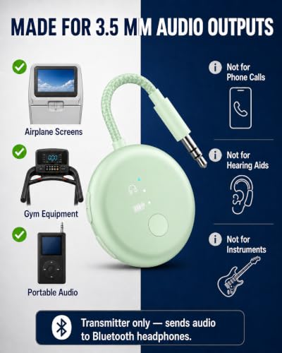 Avantree SoundJet R1 - Airplane Bluetooth Adapter for AirPods, 25H | Qualcomm aptX Adaptive & HD, dual-headphone pairing, 25-hour battery, USB-C charging, and single/dual airline plugs - color: 4. Green
