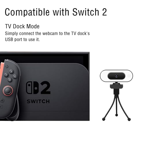 1080P USB Camera Compatible with Switch 2/PC/Mac/Laptop | Ring Light & 3-Level Brightness - Streaming Camera with Built-in Mic, Tripod & Plug&Play for Zoom/Skype/Facetime - color: Black-02