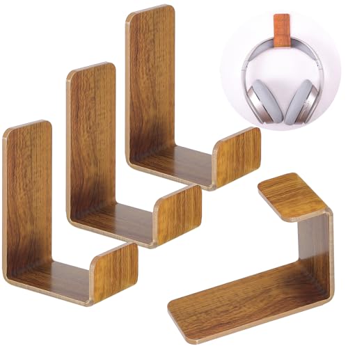 Weewooday 4 Pieces Headphone Hanger Headset Stand Holder, Wood Grain Color | Adhesive Wall Mount Headphone Hook under Desk Acrylic Gaming Earphones Hanger for Earphone Controller - color: Wood Grain Color