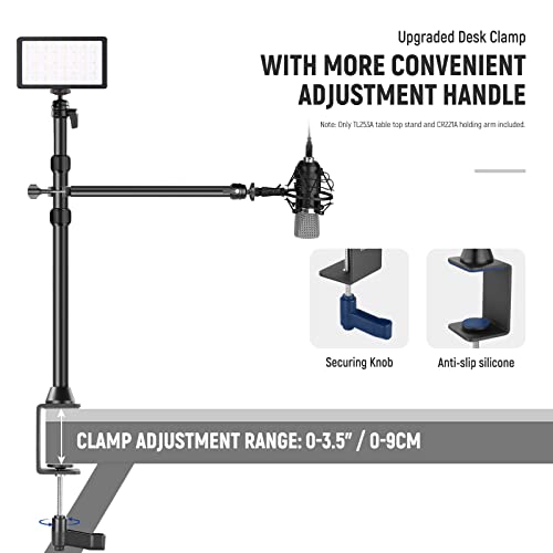 NEEWER Camera Desk Mount with Overhead C Amera Mounting Arm and 1/4" Ball Head, 17" - 41" Adjustable Tabletop Light Stand with C Clamp for DSLR Camera, Ring Light, Webcam, Photo Video Shooting - style: TL253A+CR221A