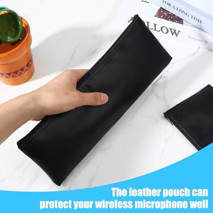 2 Pack Microphone Bags, Black Microphone Case for Wireless | Mic Protector Mic Storage Bag Black Zipper Storage Pouch 11.8" x 4.72" Case for Carrying Portable PU Leather Pouches - size: 11.8 × 4.72