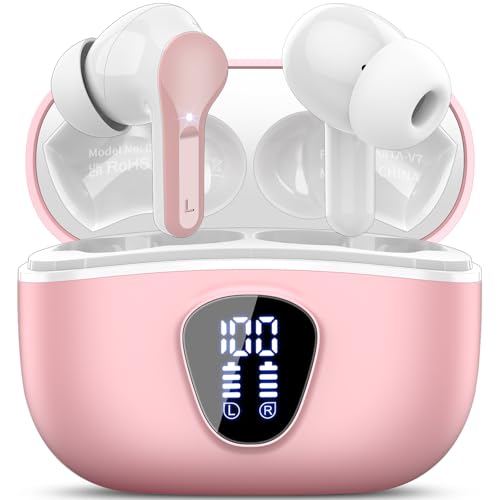 Wireless Earbuds, Bluetooth 5.4 Headphones HiFi Stereo, Bluetooth Earbuds | With ENC Noise Cancelling Mic, IP7 Waterproof in Ear Earphones, 48H, LED Display Ear Buds for Pad Phones Workout Sports, Pink - color: B-Pink