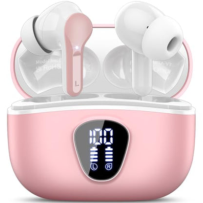 Wireless Earbuds, Bluetooth 5.4 Headphones HiFi Stereo, Bluetooth Earbuds | With ENC Noise Cancelling Mic, IP7 Waterproof in Ear Earphones, 48H, LED Display Ear Buds for Pad Phones Workout Sports, Pink - color: B-Pink