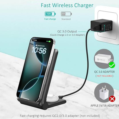 2 in 1 Wireless Charger,Foldable 20W Fast Wireless Charging Stand Compatible with iPhone 17/16/16 Pro/15/14/X/AirPods,Dual Phone Induction Charge Station for Samsung,Pixel,Xperia,LG(No Plug) - color: Black