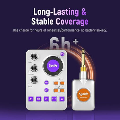 Wireless Guitar Sound Card, 24bit/96kHz Low Latency Audio Interface | Built-in rechargeable battery & lightweight portable design, perfect for recording, live streaming and DJ performance
