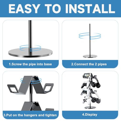 Controller Holder 4 Tier,Headphone Stand for Xbox PS5 PS4 | Classical "W" shape,Adjustable,Gamepads and headset storage,For Gamer,Black,Stable,Gaming gift