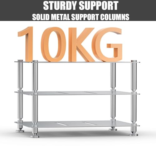 Aluminum Audio Rack Stand 3 Tier Desktop HiFi Shelf for Amplifier, Ventilated Modular Storage Rack, Small Audio-Video Media Cabinet(Silver) - color: Silver