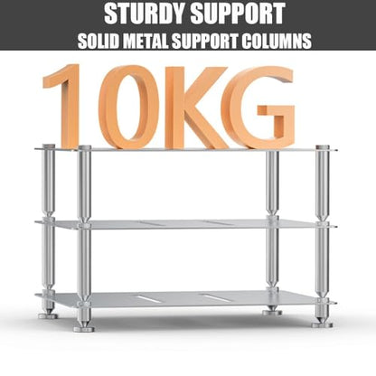 Aluminum Audio Rack Stand 3 Tier Desktop HiFi Shelf for Amplifier, Ventilated Modular Storage Rack, Small Audio-Video Media Cabinet(Silver) - color: Silver