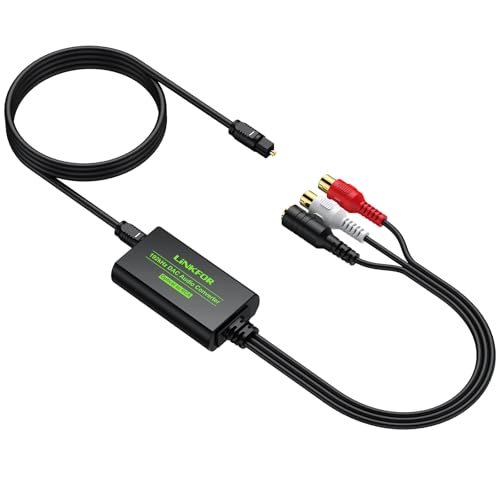LiNKFOR 192kHz SPDIF Optical to RCA&3.5mm DAC Converter | Includes optical cable, outputs stereo audio, perfectly compatible with HDTV, Blu-ray, DVD and amplifiers - style: SPDIF to RCA+3.5mm Converter