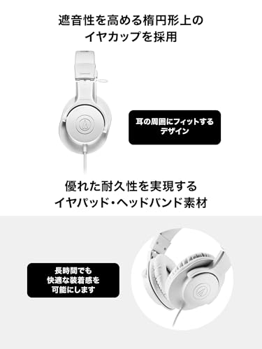 Audio-Technica ATH-M20x Professional Studio Monitor Headphones, White - color: White, style: Wired