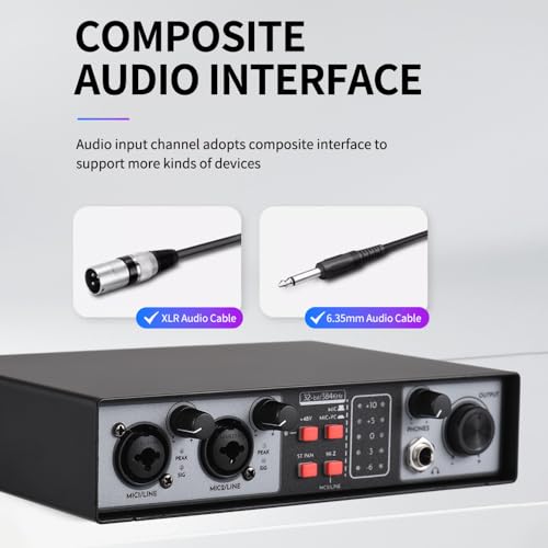 2 In 2 Out Audio Interface Mixer USB Recording Sound Card 48V