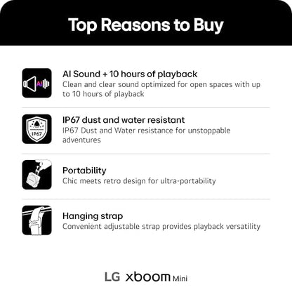 LG xboom Mini by will.i.am Portable Outdoor Bluetooth Speaker, up to 10 Hours, IP67 Dust and Water Resistant, Adjustable Hanging Strap, Warm Grey