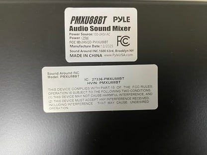 Pyle 8-Channel Console Style Audio Mixer with Bluetooth - DJ Sound Controller, 4 XLR / Combo Inputs, Sub Out, +48V Phantom, USB-A In, 16 DSP Effects, MP3 Player, 7-Band EQ - PMXU88BT