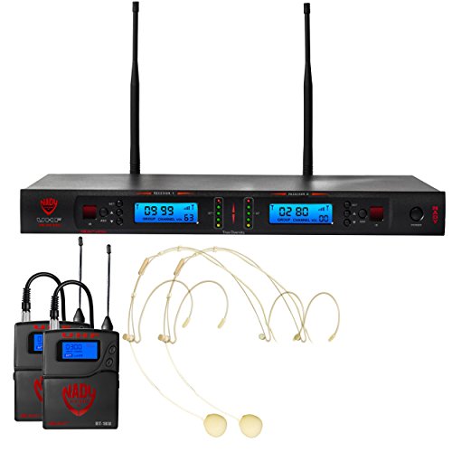 Nady 2W-1KU HM-10 Beige Dual True Diversity 1000-Channel Professional UHF Wireless System with 2 Headset Microphones - Autoscan - Automatic Transmitter Pairing - All Metal Construction - size: Dual Transmitter, style: Headset Microphone (HM-10 Beige) Syst