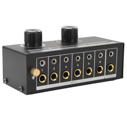 6 Input 1 Output Audio Switcher 6 in 1 Out Audio Selector Signal Selector No Power Required Gold Plated Metal 3.5mm .5mm Interfaces with Knob Switching for Phone Co