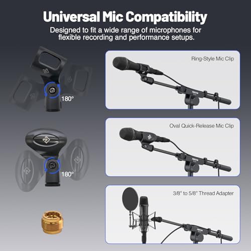 Phenyx Pro Adjustable Microphone Stand with Large Tray MA-S1 | 22 x 16 cm Tray, Adjustable Height, Dual Mic Clips, Carrying Bag, Live Streaming, Recording, Speeches