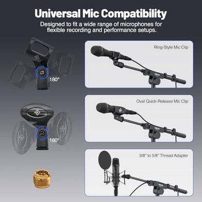 Phenyx Pro Adjustable Microphone Stand with Large Tray MA-S1 | 22 x 16 cm Tray, Adjustable Height, Dual Mic Clips, Carrying Bag, Live Streaming, Recording, Speeches