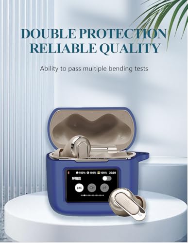 Case for JBL Tour Pro 3 - True Wireless Noise Cancelling Earbuds, Soft Silicone Protective Portable Scratch Shock Resistant with 2pack Screen Protector &Cleaner Kit & Carabiner & Lanyard，Blue - color: BLUE