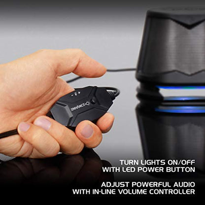 ENHANCE SB2 PC Speakers with Blue LED Glow Lights and 2.0 USB Powered Design - 10W Peak Sound, 3.5mm Wired Connection, in-Line Volume Control - Compatible with Gaming Desktop, Laptop, PC - Black - color: Blue