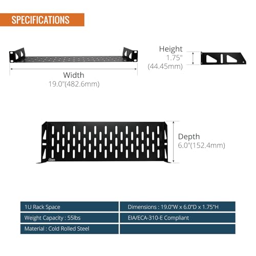 Tecmojo 1U Rack Shelf,19 inch Rack Shelf 6 inch Depth,Rack Mount Shelf with Anti-Slip Stops,Server Rack Shelf and Network Shelf for 19 in Equipments, 55lbs Capacity of Vented 1U Shelf,No Lip(2 Pack) - size: 6 in/2pack