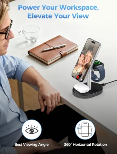 Mag-Safe Charger 3 in 1 Charging Station for iPhone Apple Watch AirPods - color: Gray&Black, size: 15W