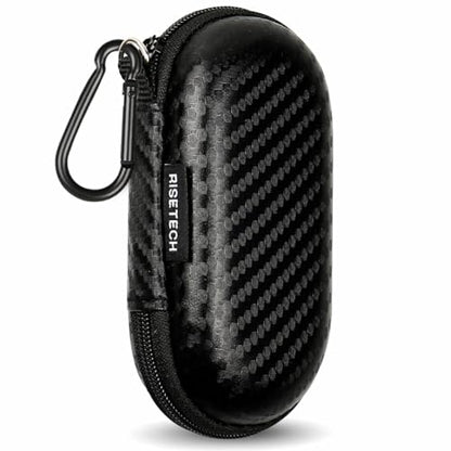 Earbud Case, RISETECH Earphone Carrying Case Holder EVA Headphone Storage Bag Small Zipper Pouch Compatible for EarPods, AirPods, Beats Flex, Urbeats3, Bose Wireless Earbuds -with Carabiner - color: Carbon black
