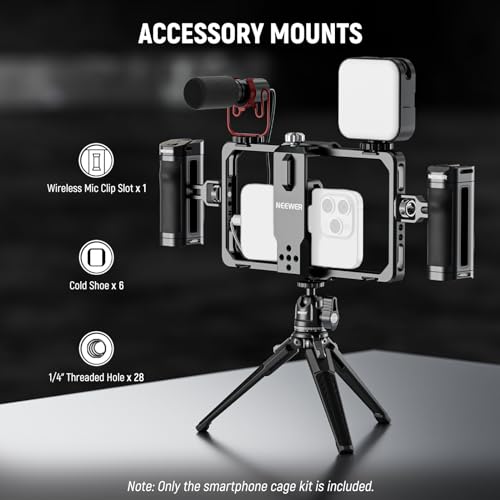 NEEWER Universal Phone Cage Video Rig with Bluetooth Shutter Side Handle Comfort Grips, Smartphone Stabilizer for Video Recording Compatible with iPhone 16 15 Pro Max 15 Pro Galaxy S24 Ultra, PA009E | Comfort Grips Smartphone Stabilizer for Video Recordin