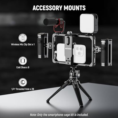 NEEWER Universal Phone Cage Video Rig with Bluetooth Shutter Side Handle Comfort Grips, Smartphone Stabilizer for Video Recording Compatible with iPhone 16 15 Pro Max 15 Pro Galaxy S24 Ultra, PA009E | Comfort Grips Smartphone Stabilizer for Video Recordin