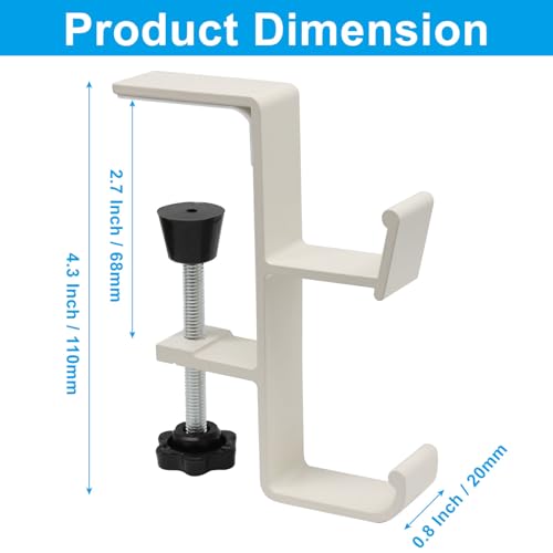 Desk Hooks for Bag & Headset Stand, Cream | Purse Hook for Table, Space-Saving Under Table Hanger, Aluminum - color: Cream