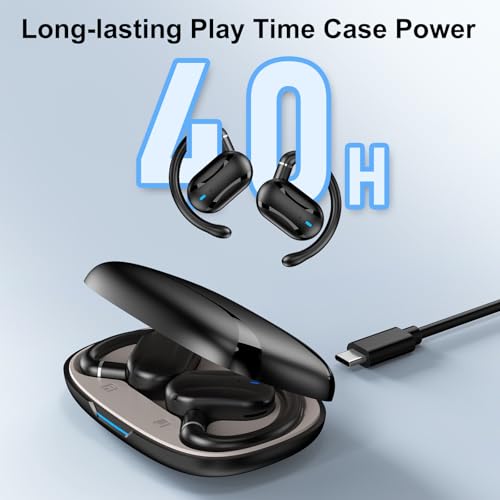 SIXTHGU Open Ear Headphones, Wireless Earbuds Lightweight Adjustable Ear Hooks, Clear Calls, 36H Playtime, Ultra-Comfort, Powerful Sound, Bluetooth 5.4 Earbuds (Black)