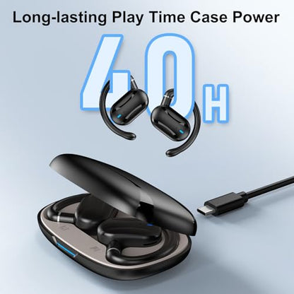 SIXTHGU Open Ear Headphones, Wireless Earbuds Lightweight Adjustable Ear Hooks, Clear Calls, 36H Playtime, Ultra-Comfort, Powerful Sound, Bluetooth 5.4 Earbuds (Black)
