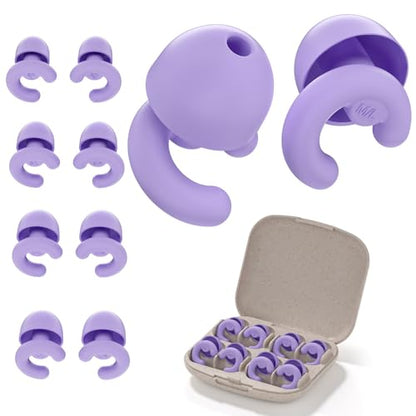 Noise Cancelling Ear Plugs Sleep 50dB NRR Side Sleep Small Ear | ultra soft silicone, reusable one-piece design, 4 sizes included, portable case - color: Purple