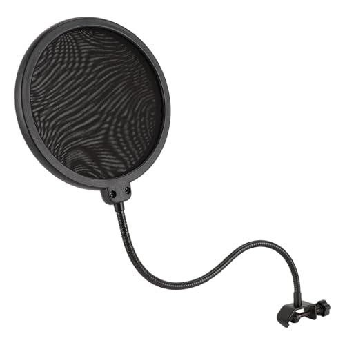 Microphone Pop Filter 360 Degree Adjustable Versatile Sturdy Dual Layered Wind Pop Screen with Gooseneck Stand for Video Studio Home