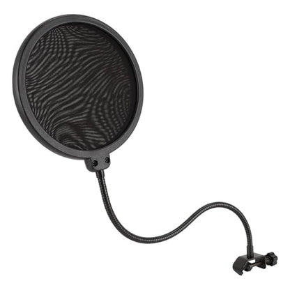 Microphone Pop Filter 360 Degree Adjustable Versatile Sturdy Dual Layered Wind Pop Screen with Gooseneck Stand for Video Studio Home