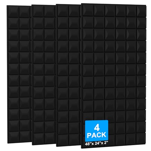 4 Pack Acoustic Foam Panels - 48"×24"×2" Sound Proof Foam Panels for Walls, High Density Black Sound Deadening Absorbing Foam Panels for Home Office Recoding Studio - color: 4Pack Mushroom-shaped