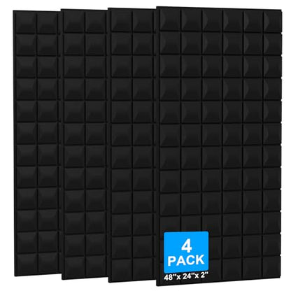 4 Pack Acoustic Foam Panels - 48"×24"×2" Sound Proof Foam Panels for Walls, High Density Black Sound Deadening Absorbing Foam Panels for Home Office Recoding Studio - color: 4Pack Mushroom-shaped