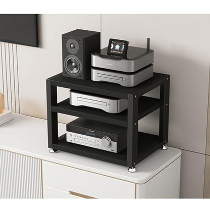 Multi-Functional Stereo Shelf Home Office Desktop Amplifier Cabinet Audio Rack AV Media Player Stand with Wooden Storage Shelves and Steel Frame(A-3 Tier-40x35x35.5cm) - color: A, size: 3 Tier