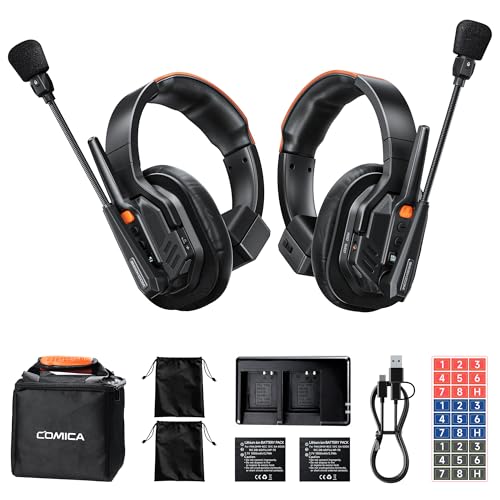 COMICA Seekcom S1 Wireless Intercom Headset System for 2-User Team Intercom | Full-Duplex, 1640ft Range, Noise Reduction, App Control, One-Key Broadcasting & Talk Mode for Events Filming Wedding Coaching - size: 2-Set