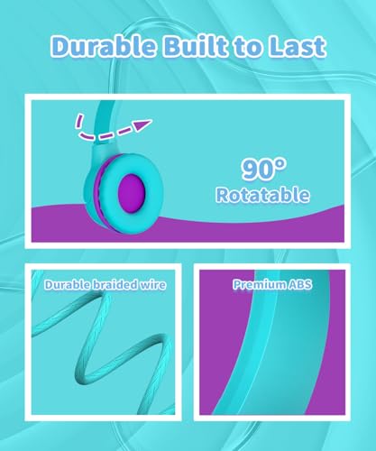 Wired Kids Headphones with Mic, 85/94dB Safe Volume Control, Foldable On-Ear Headset for School, Travel, Tablet & Laptop, 3.5mm Jack, Green & Purple - color: GreenPurple