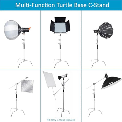 10.8ft Heavy Duty Stainless Steel C Stand with Boom Arm | 4.2ft/128cm arm, 2 grip heads, 20kg center column load for studio lights, softboxes & reflectors - size: 330cm