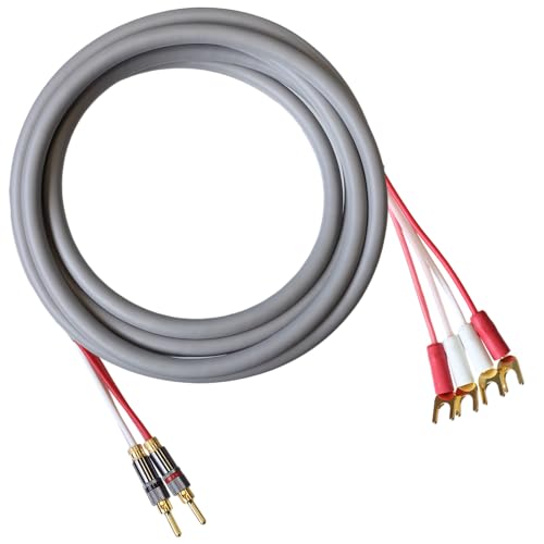 Blue Jeans Cable Canare 4S11 Speaker Cable, with Ultrasonically-Welded Bi-Wire Terminations (One Cable - for one Speaker); Assembled in The USA (8 Foot, Grey, Two Bananas to Four Spades) - color: Grey, size: 8 foot, style: Two Bananas to Four Spades
