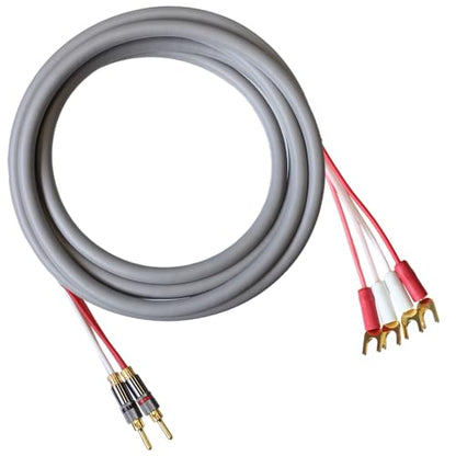 Blue Jeans Cable Canare 4S11 Speaker Cable, with Ultrasonically-Welded Bi-Wire Terminations (One Cable - for one Speaker); Assembled in The USA (8 Foot, Grey, Two Bananas to Four Spades) - color: Grey, size: 8 foot, style: Two Bananas to Four Spades