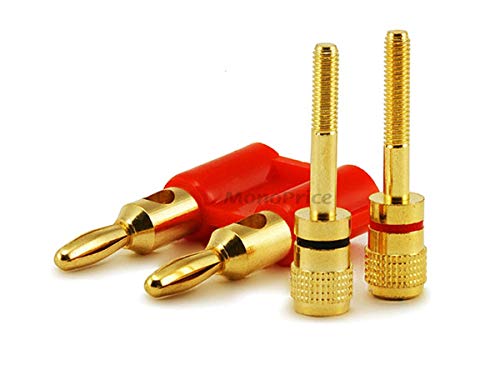 Monoprice Dual High-Quality Gold Plated Speaker Banana Plugs, Red - color: Red