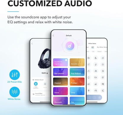 Soundcore by Anker Q20i Hybrid Active Noise Cancelling Headphones, Renewed | Over-Ear, Bluetooth, 40H ANC Playtime, Hi-Res, Big Bass, Transparency Mode, Customize via App, Travel, Home, Office - color: BLUE