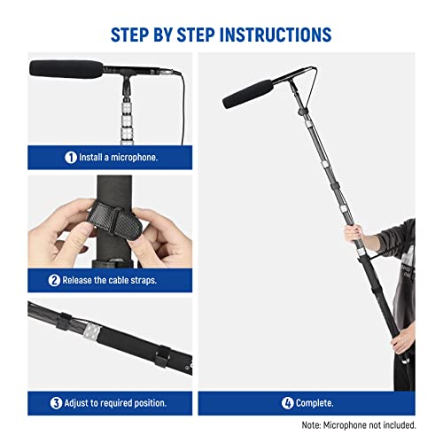 NEEWER Upgraded Microphone Boom Pole, 9.8ft/300cm Telescopic Carbon Fiber Mic Boom Arm with 5 Sections, 1/4” 3/8” 5/8” Screw Adapters, Cable Straps, Shoulder Strap & Storage Bag, MS-300C - style: MS-300C