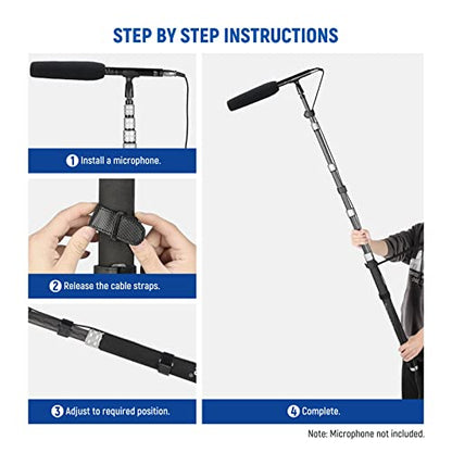 NEEWER Upgraded Microphone Boom Pole, 9.8ft/300cm Telescopic Carbon Fiber Mic Boom Arm with 5 Sections, 1/4” 3/8” 5/8” Screw Adapters, Cable Straps, Shoulder Strap & Storage Bag, MS-300C - style: MS-300C