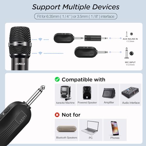 Wireless Microphones, 2.4 GHz Metal Rechargeable Wireless Mics with Dual Professional UHF Handheld Karaoke Microphone System with Receiver, Dynamic Mic for Church, Singing, Speech, Wedding, Party - color: Rechargeable