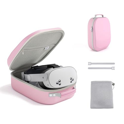 Hard Carrying Case for Meta Quest 3S/3 Oculus Quest 2 Pico 4 | Compatible with Vision Pro, Hard Travel Storage Case, Fits Elite & Battery Head Straps, (Pink )