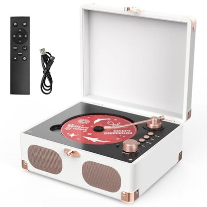 RetroAudio CD Player with Speakers Retro Portable CD Players for Home Music Player with Remote Control,V5.4 Bluetooth in&Out Desktop Suitcase CD Player with AUX in, Headphone Jack,USB Playback，White - color: White